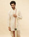 Bright Cream Contrast Bordered Traditional South Indian Pancha Set image number 0
